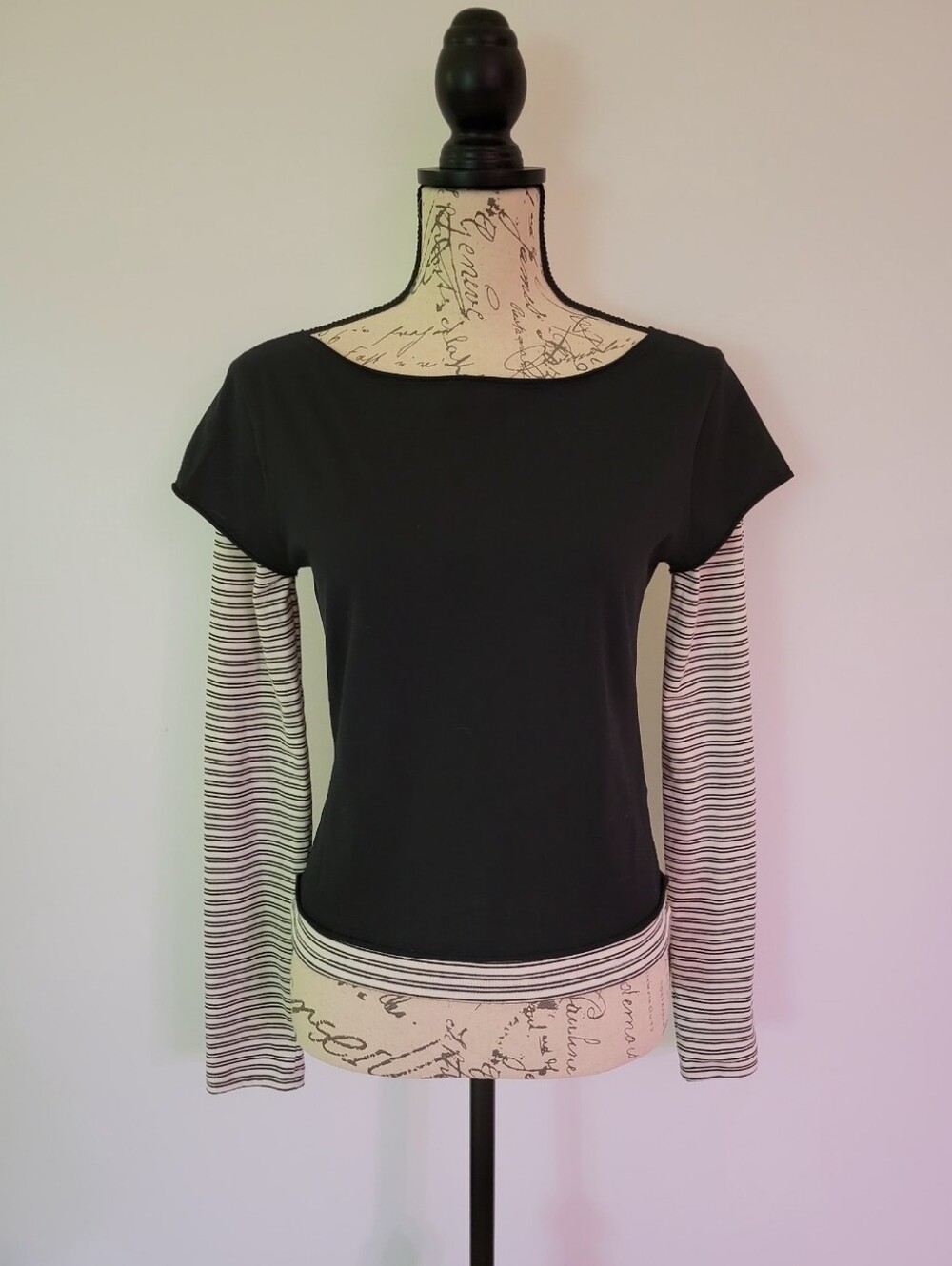 Edikted Black Layered-Look Long Sleeve Top with Striped Sleeves